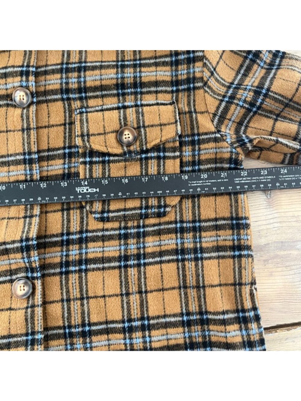 Veveret Flannel Plaid Shacket Womens S Brown/Blue Oversized Pockets - Picture 7 of 8